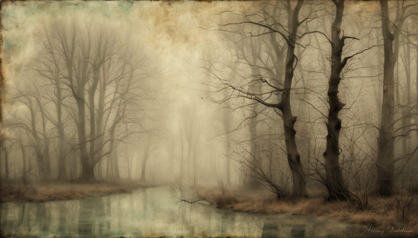 Creepy Haunted Forest Well in Dreamy Watercolor Style