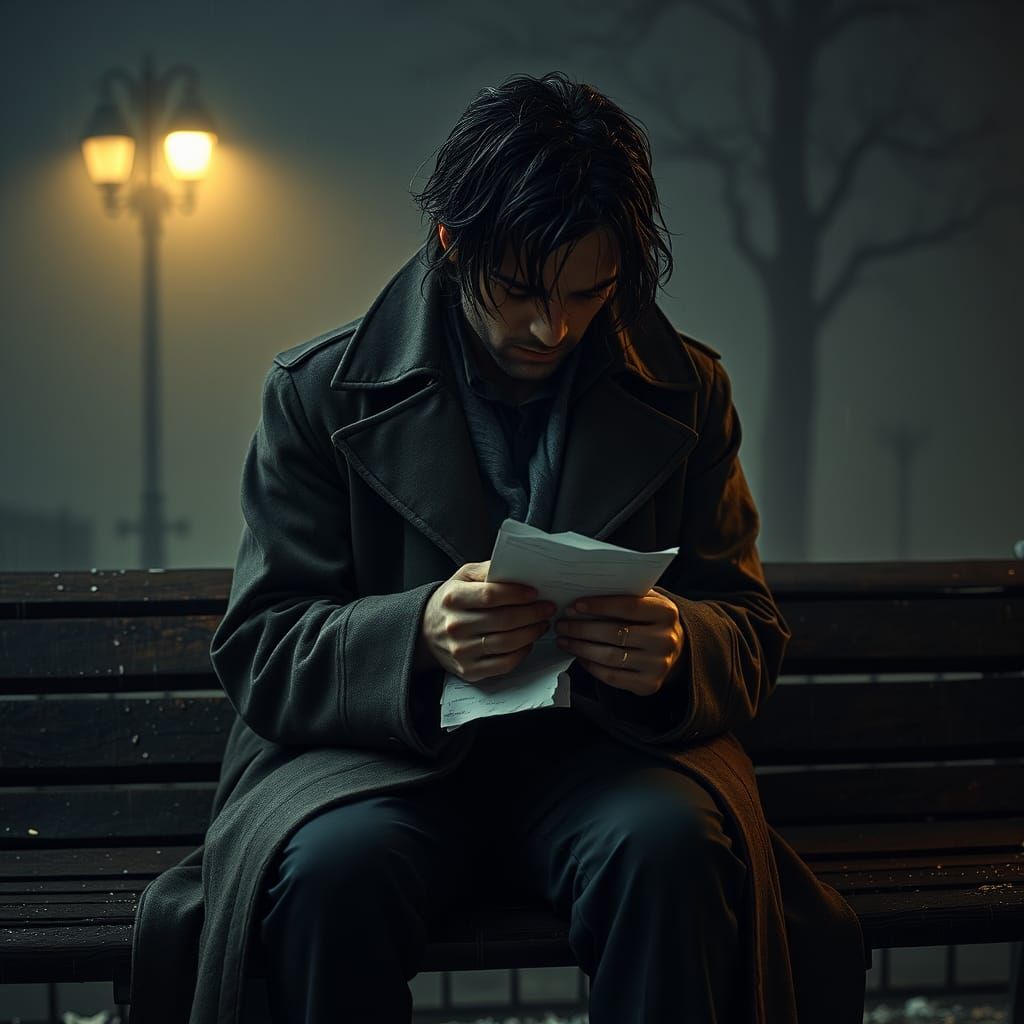 Lonely Man Sorrow in Rainy Night Scene