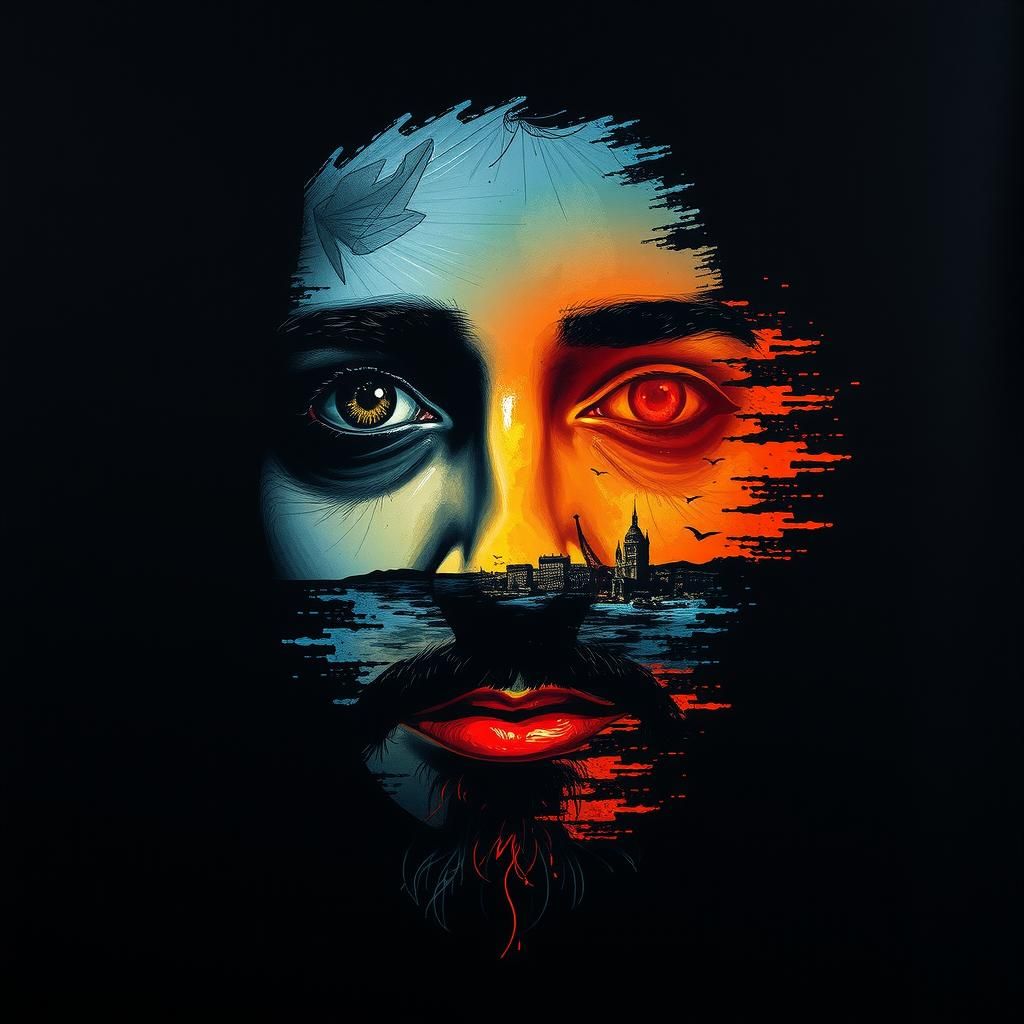 Mysterious Face with Hidden Layers in Retro HDR