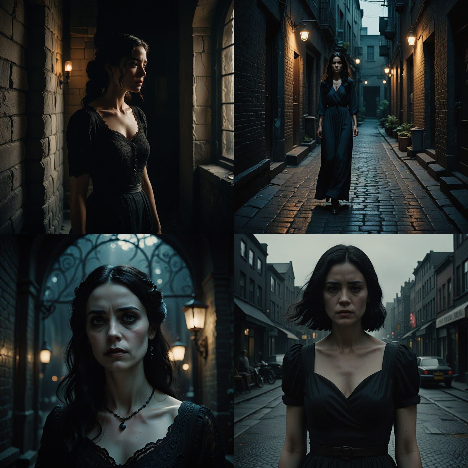 Moody Woman in Long Black Gown, Shot in Cinematic Film Style