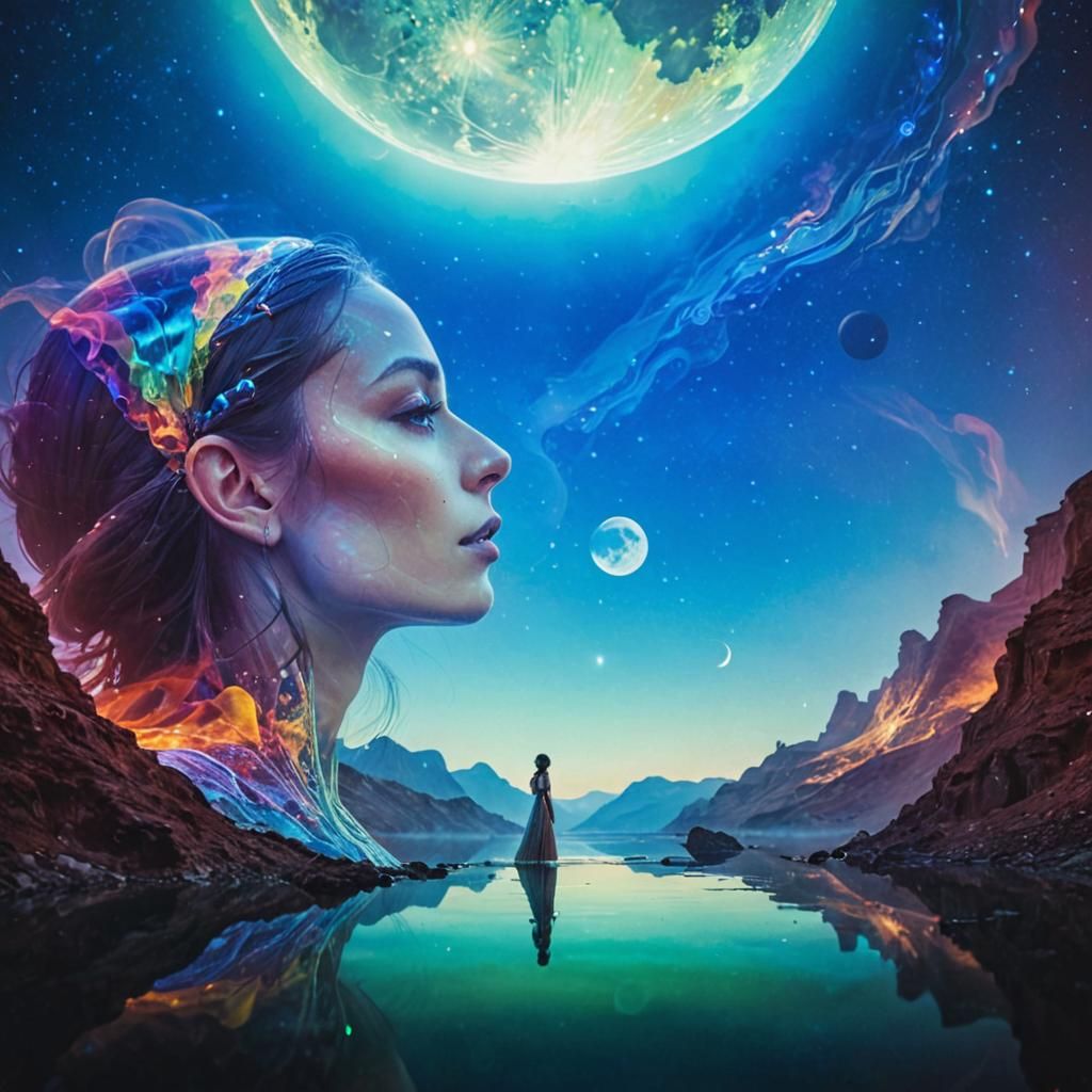 Ethereal Double Exposure Portrait on Alien Planet