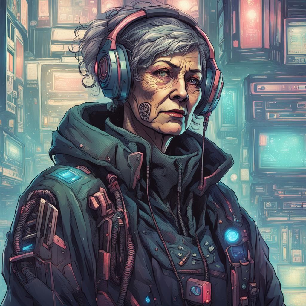Cyberpunk Portrait of a Middle-Aged Woman