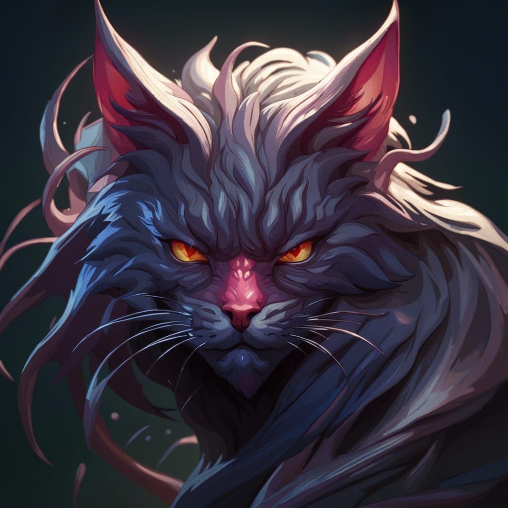 Demonic Eldritch Bakeneko Portrait in Digital Art Style