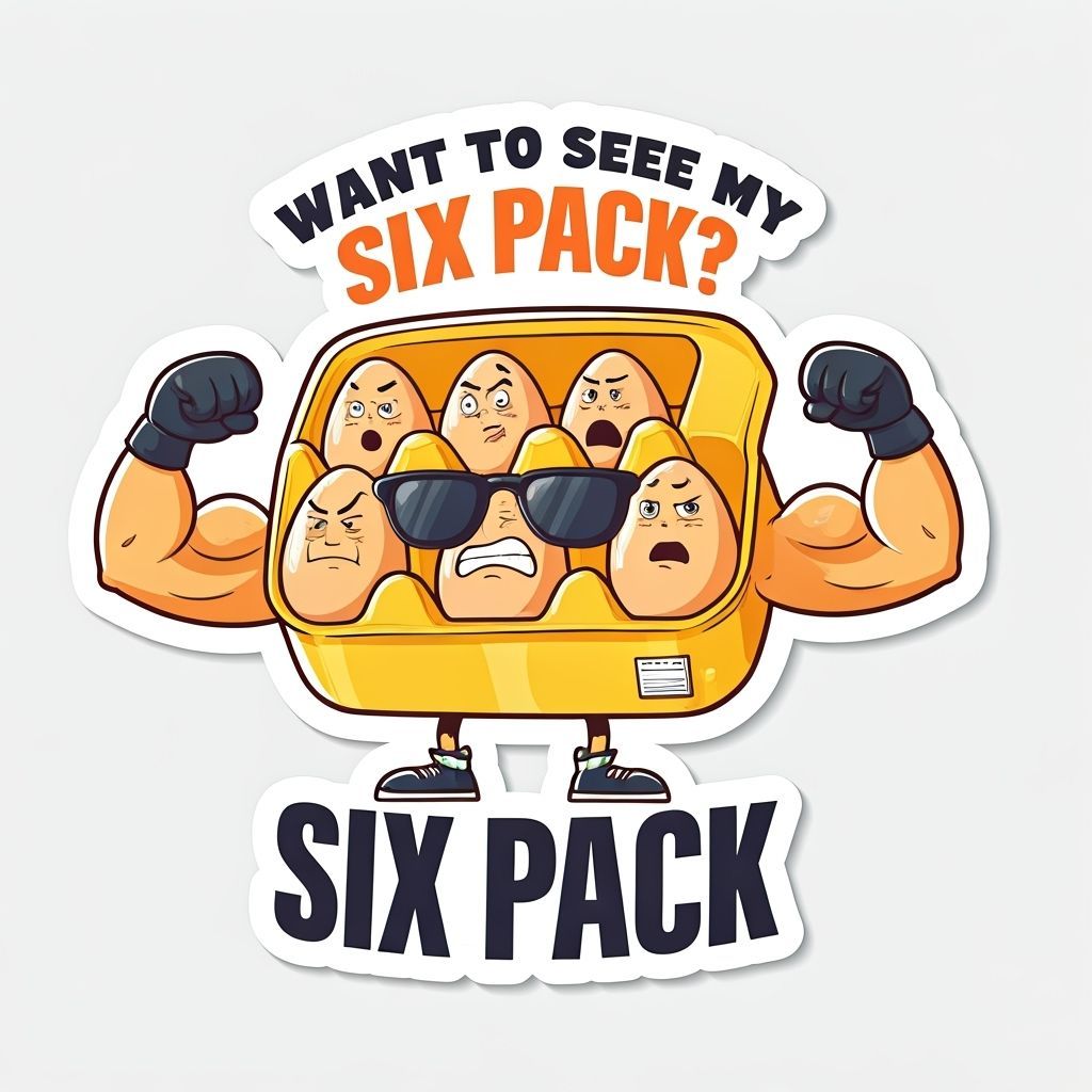 Confident Egg Carton Character Flexes Muscles in Comic Style