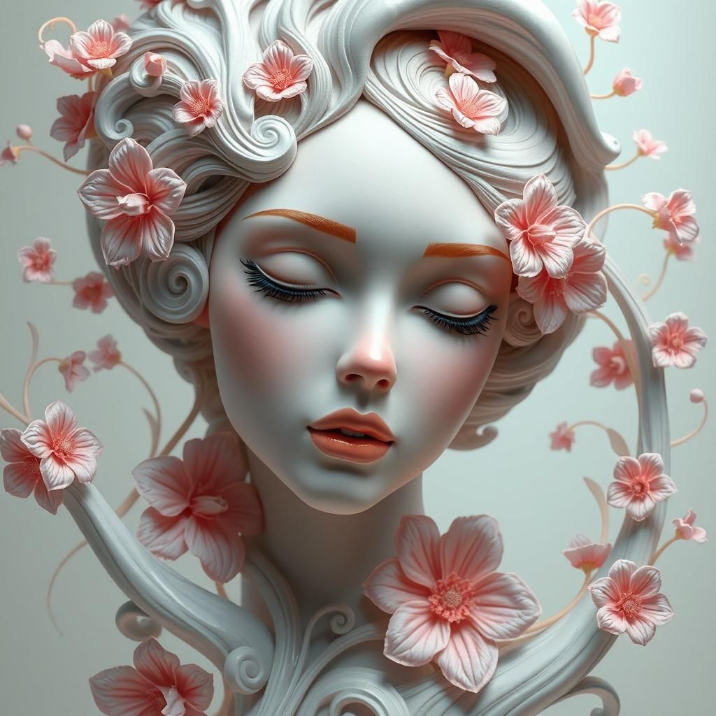 Biomorphic 3D Woman with Fractal Vase in Digital Art Style