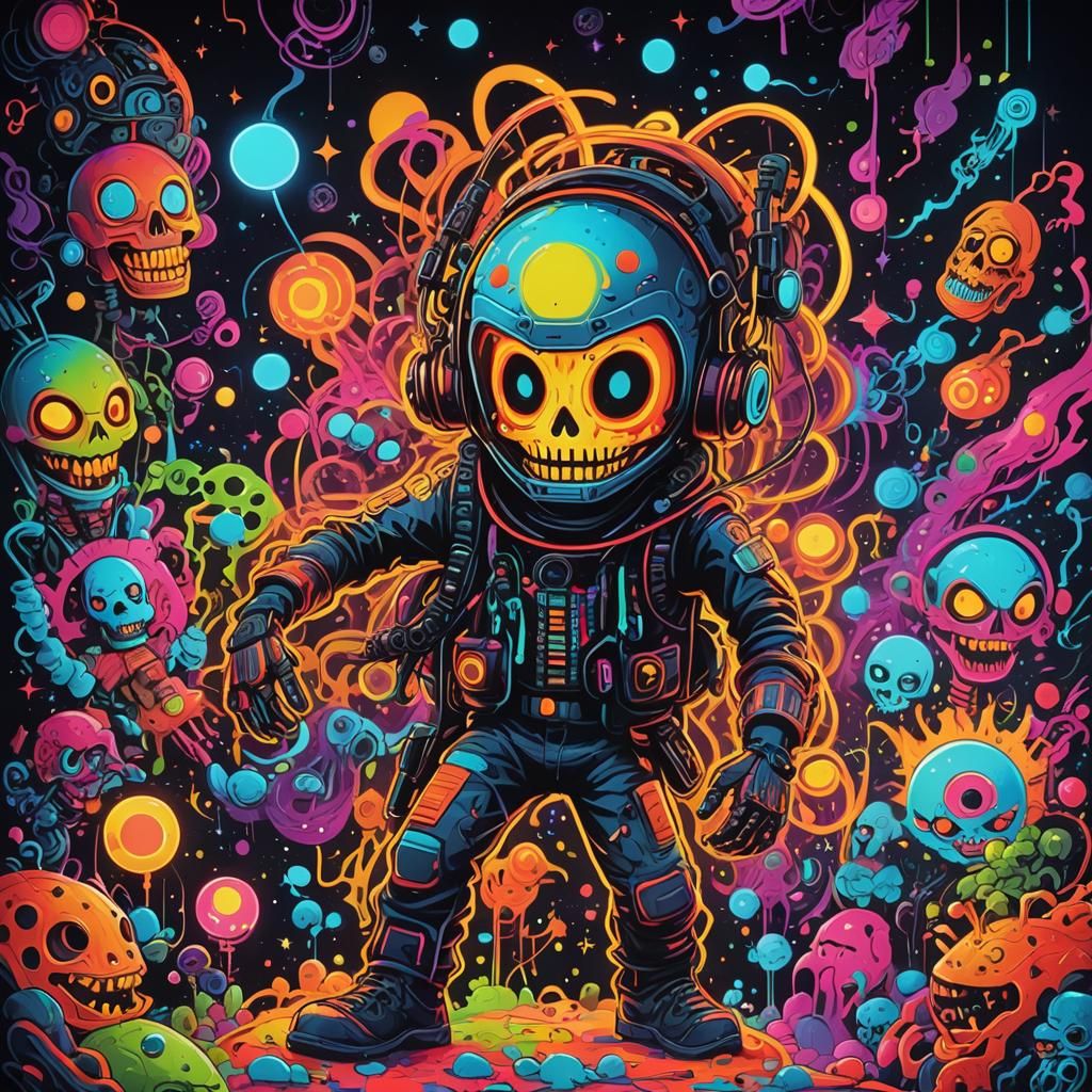 Spectrum cosmic serenade vibrant glowing neon Gantz graffiti by Saner