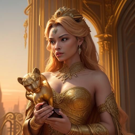 Golden Lioness Trophy in Baroque Setting