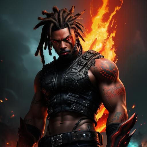 Cybernetic Soldier with Lava Powers in Dystopian Sci-Fi