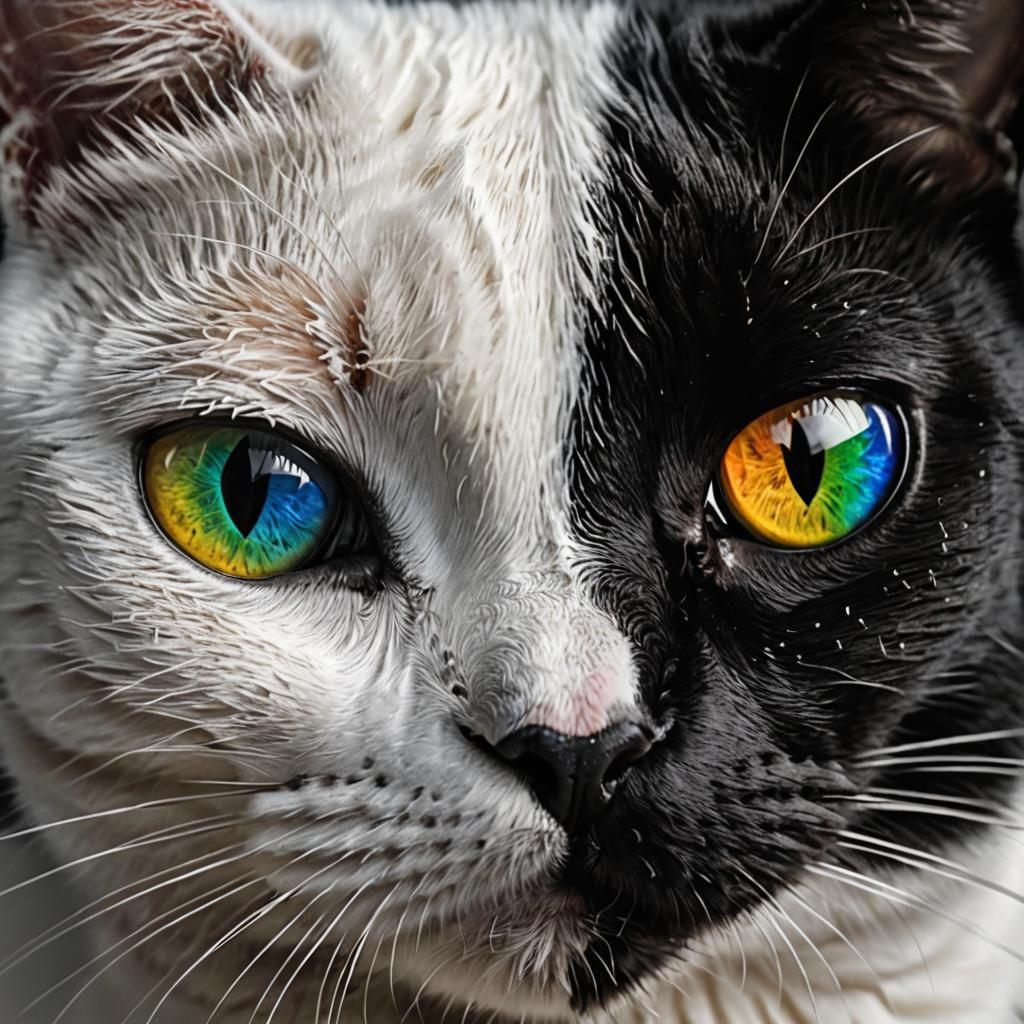 Hypnotic Yin Yang Cat Face in Rainbow Colors