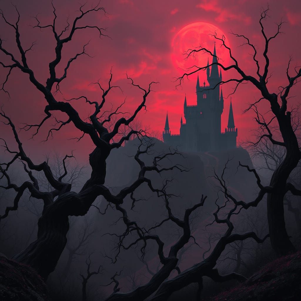 Dark Fantasy Macabre Landscape in Gothic Twilight