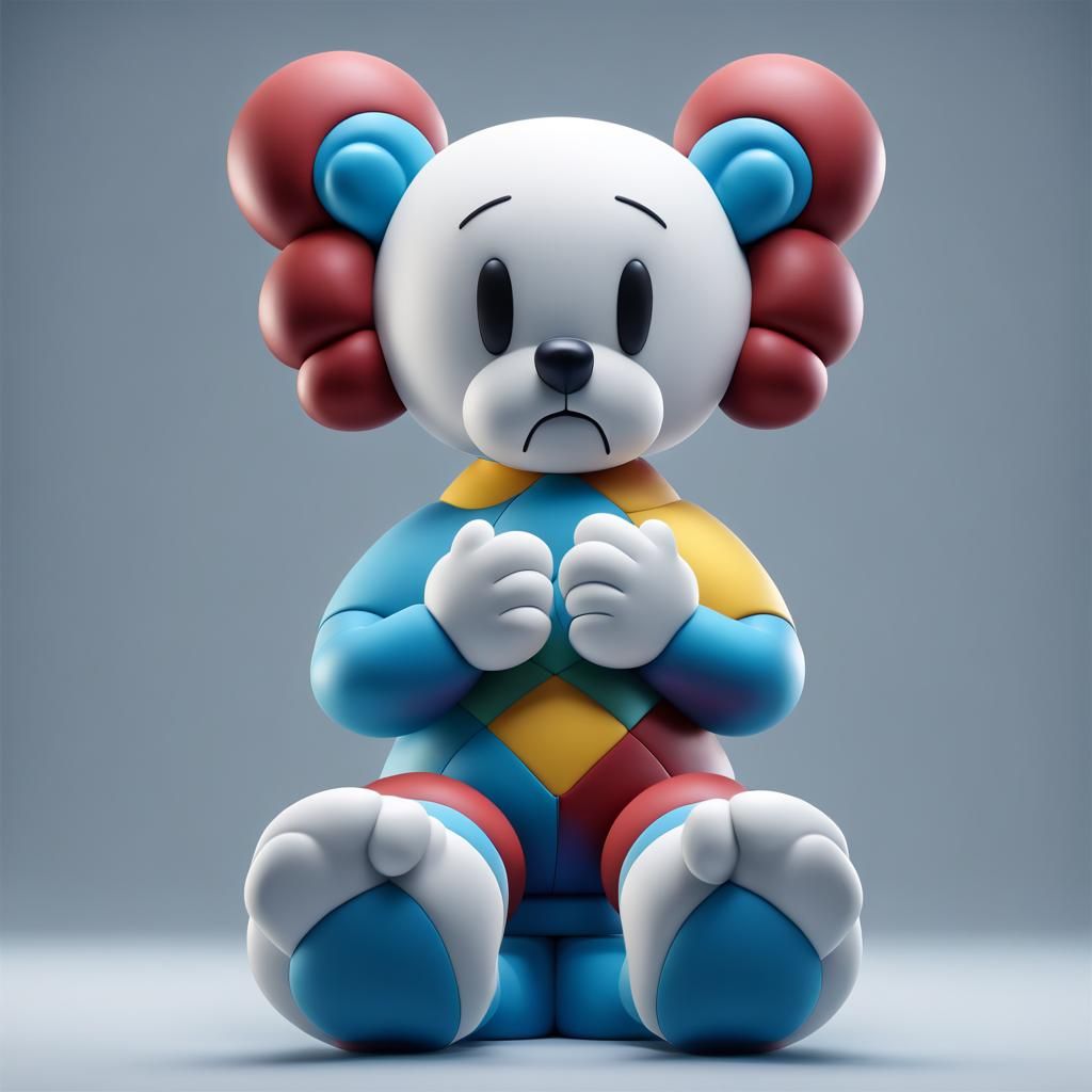 Blue Kaws-Like Teddy Bear in T-Pose, Digital Art