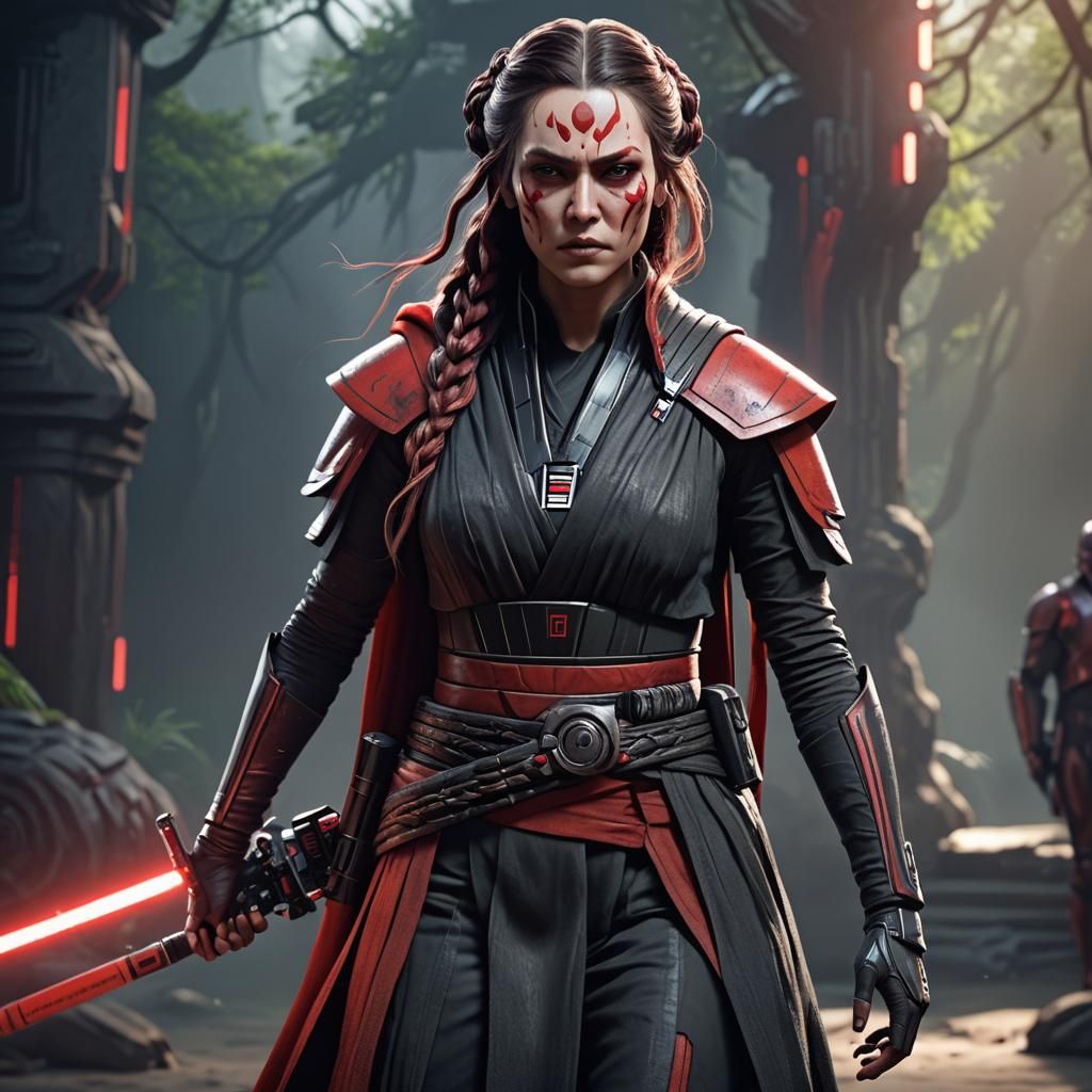 Female Sith Warrior with Red Lightsaber