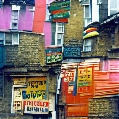 Colorful London Shop Signs: Digital Street Scene