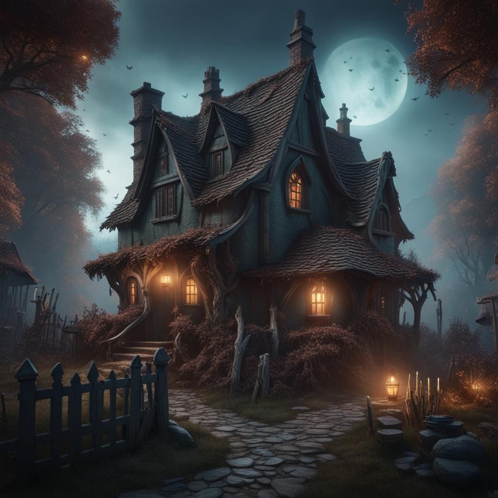 Ghostly Village: A Witch's Cottage in Matte Painting