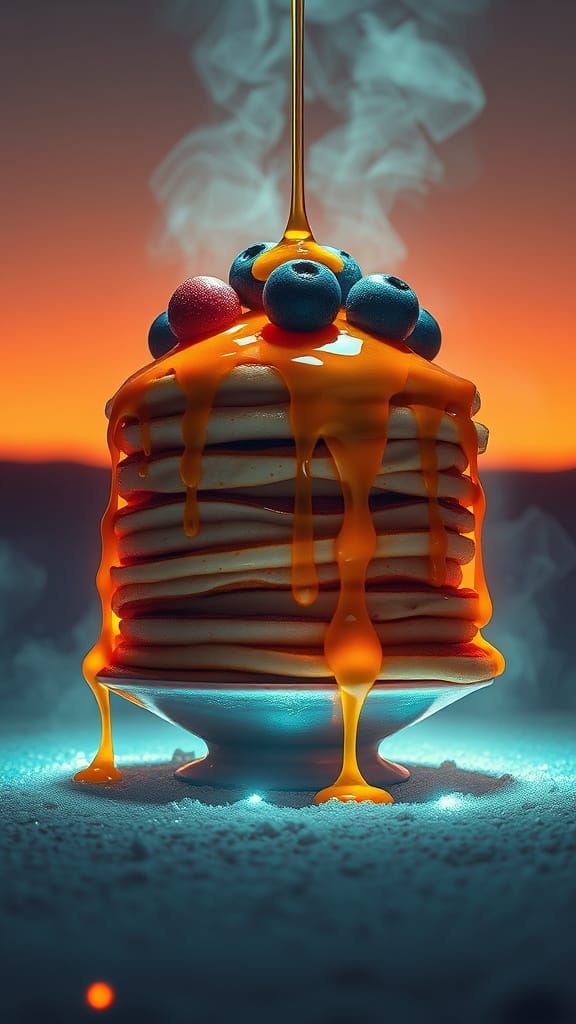 Surreal Pancake Still Life in Hyperdetailed Style