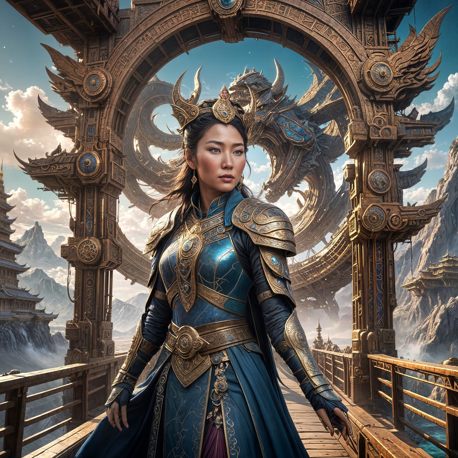Mongolian Queen on Starship Bridge: Fantasy Art