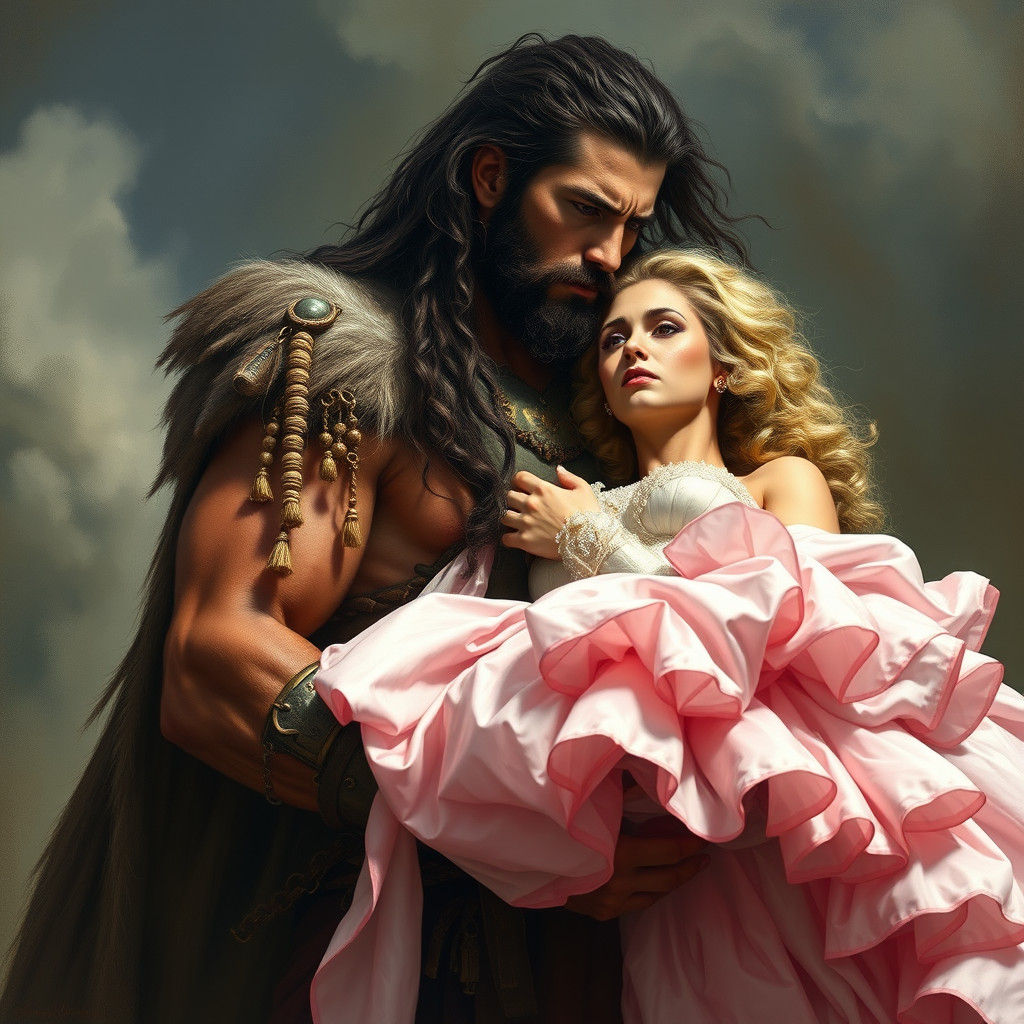 Barbarian King Captures Bride in Fantasy Art