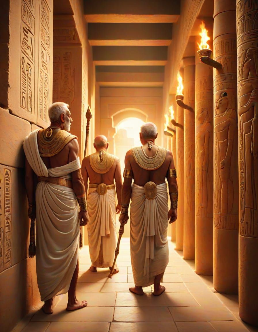 Egyptian Priests and Pharaoh in Dramatic Lighting