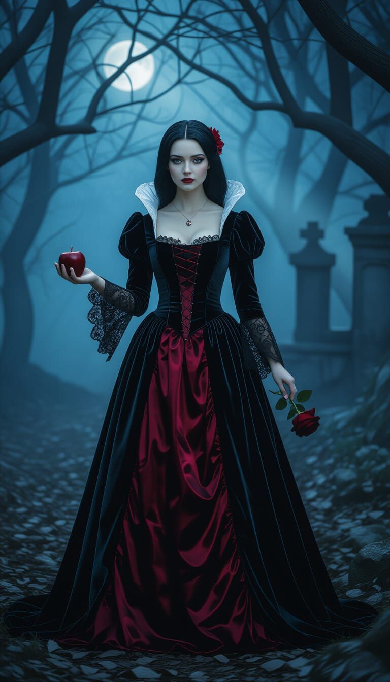 Gothic Snow White in Misty Forest Cinematic Photo