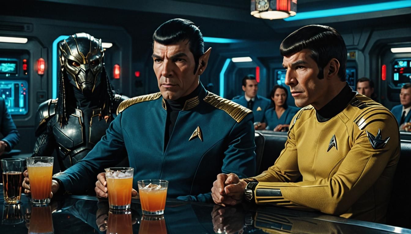 Spock and Predator in Enterprise Lounge, Digital Art