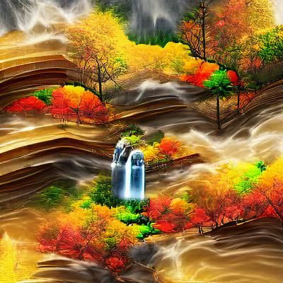 Autumn Waterfall Forest Scenery