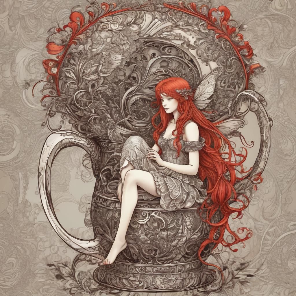 Fairy on Beer Mug with Abstract Fractal Elements