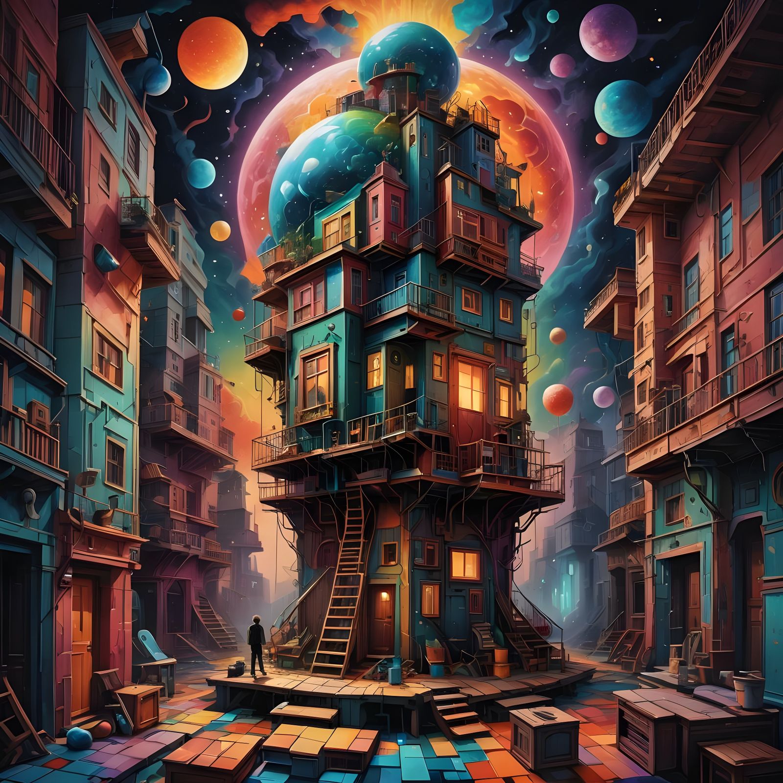 Surreal Maid Washes Brains: A Colorful Mixed Media Illustrat...