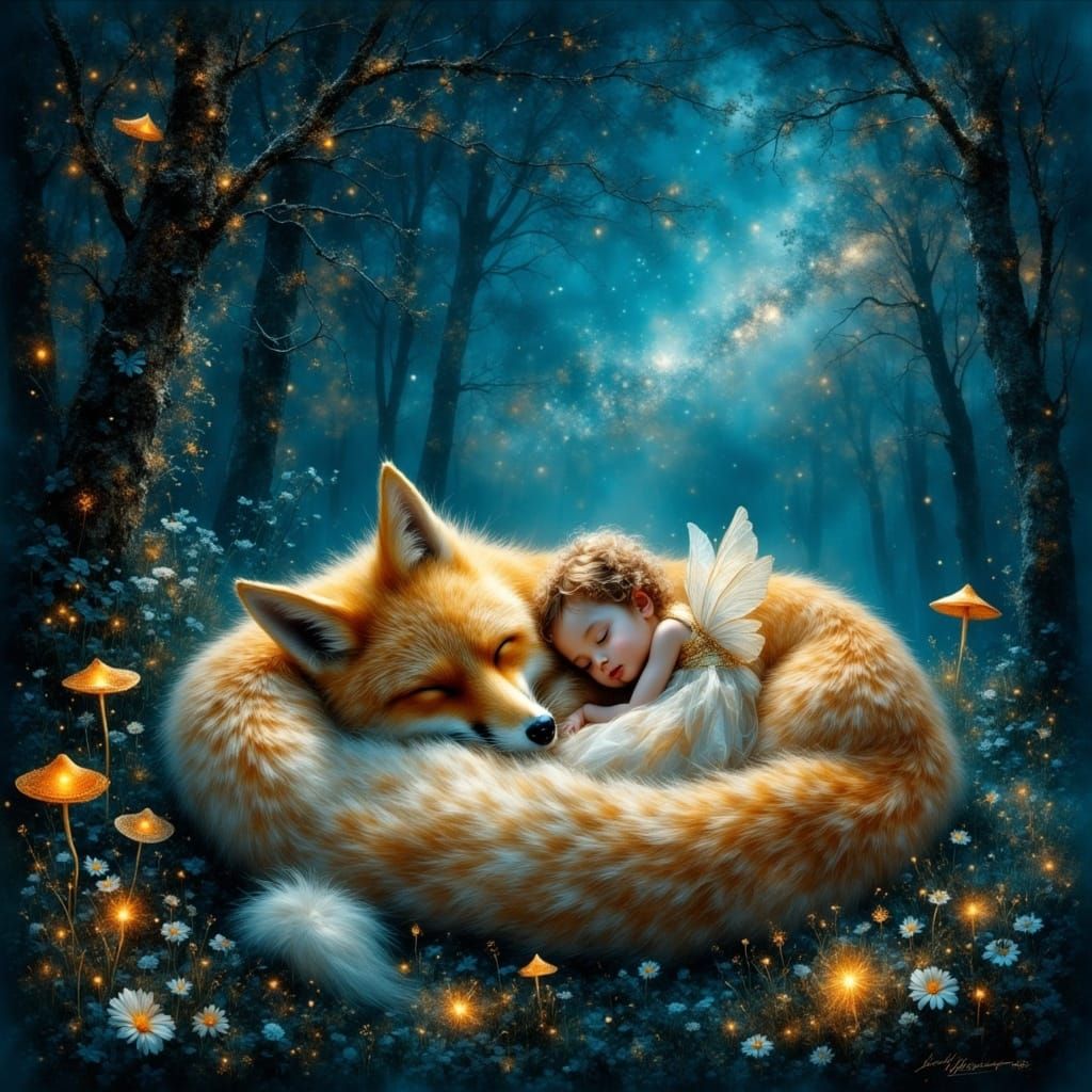 Fairy and Fox in Enchanted Forest: Hyperrealistic Art