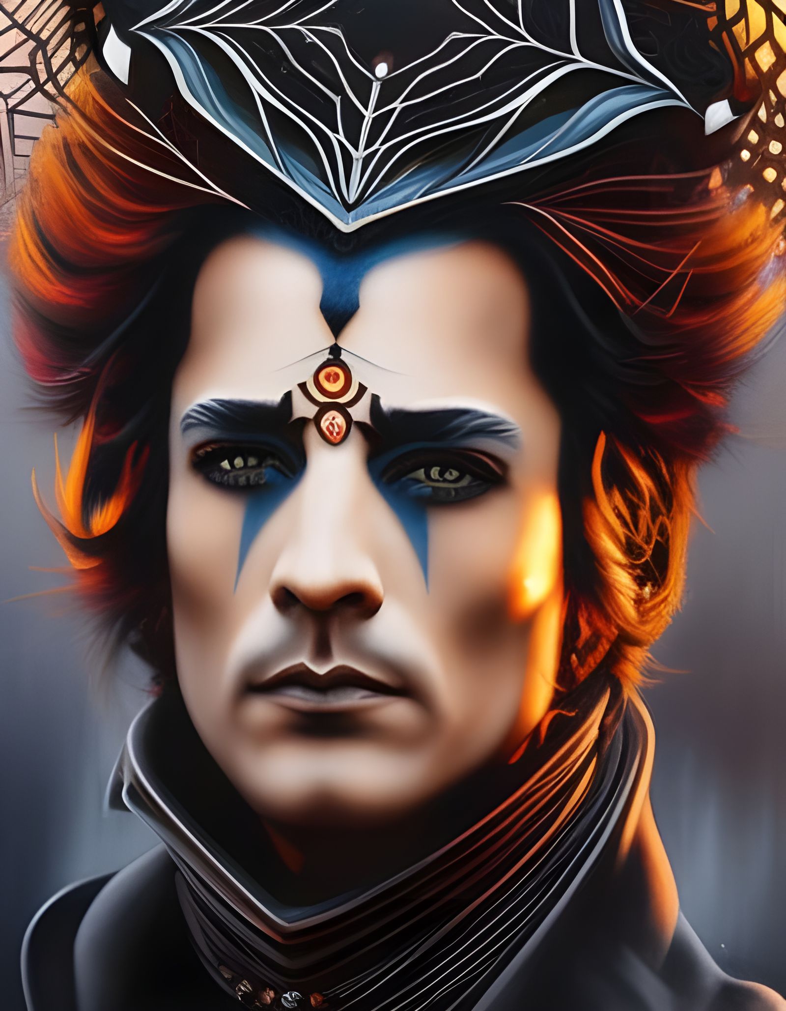 Tarantula Man with Cobweb Hair in Art Nouveau Style