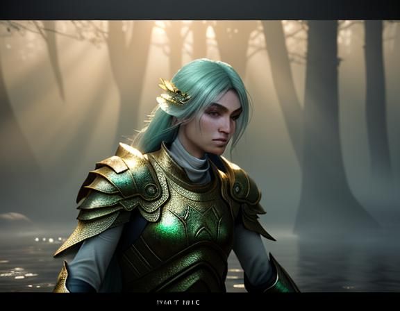 Female Amphibioid in Misty Landscape: 3D Game Graphics