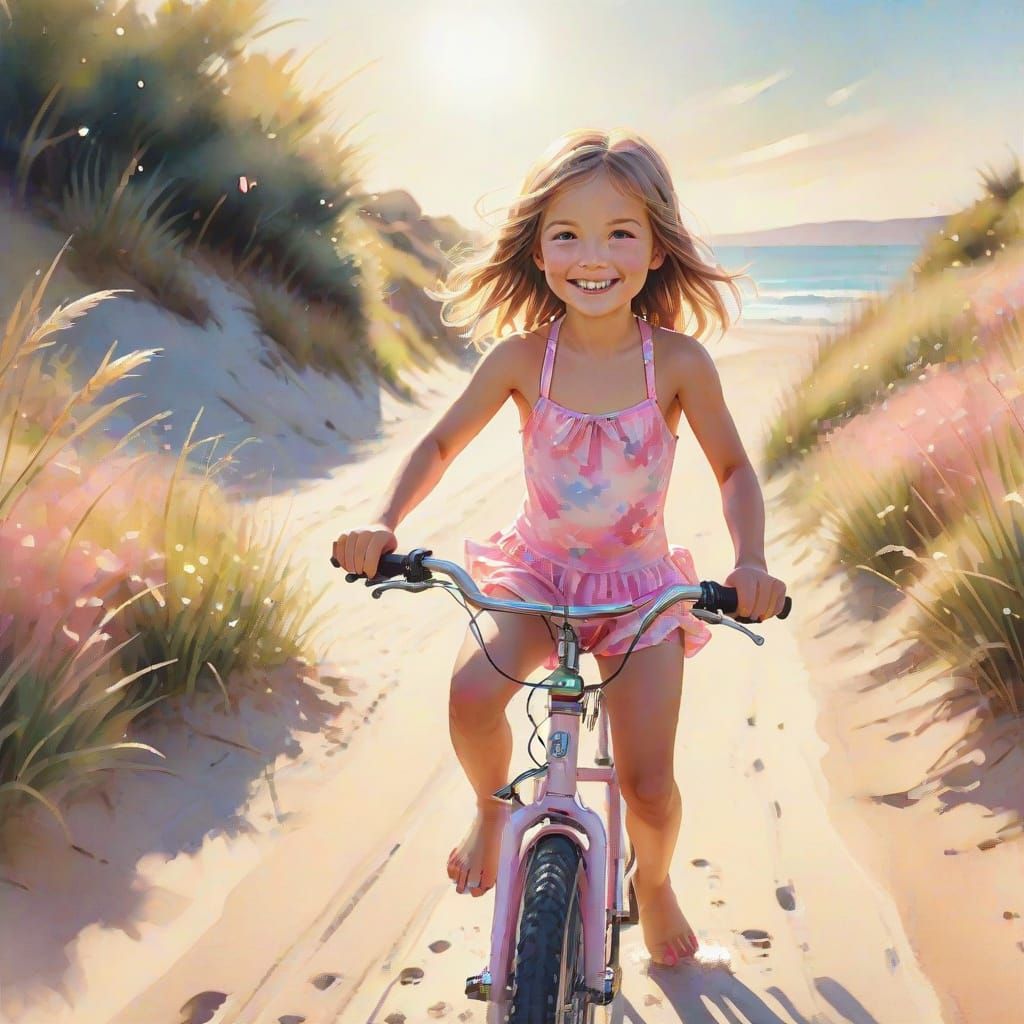 Whimsical Beach Scene in Pastel Watercolor Style