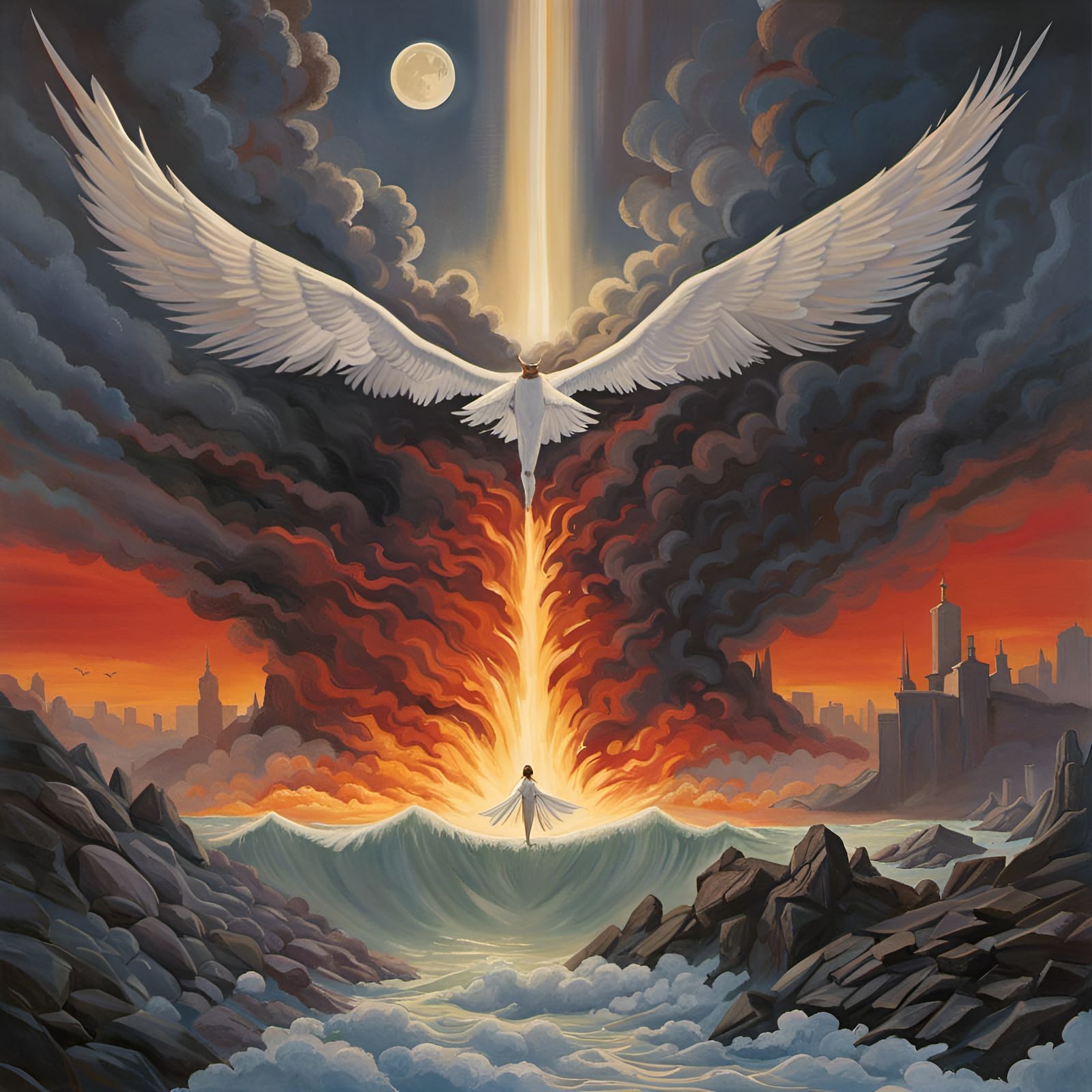 Lucifer's Fall from Heaven: Studio Ghibli Oil Painting