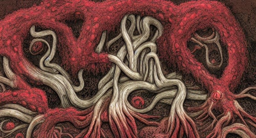 Crimson Fungal Horror Emerges Underground