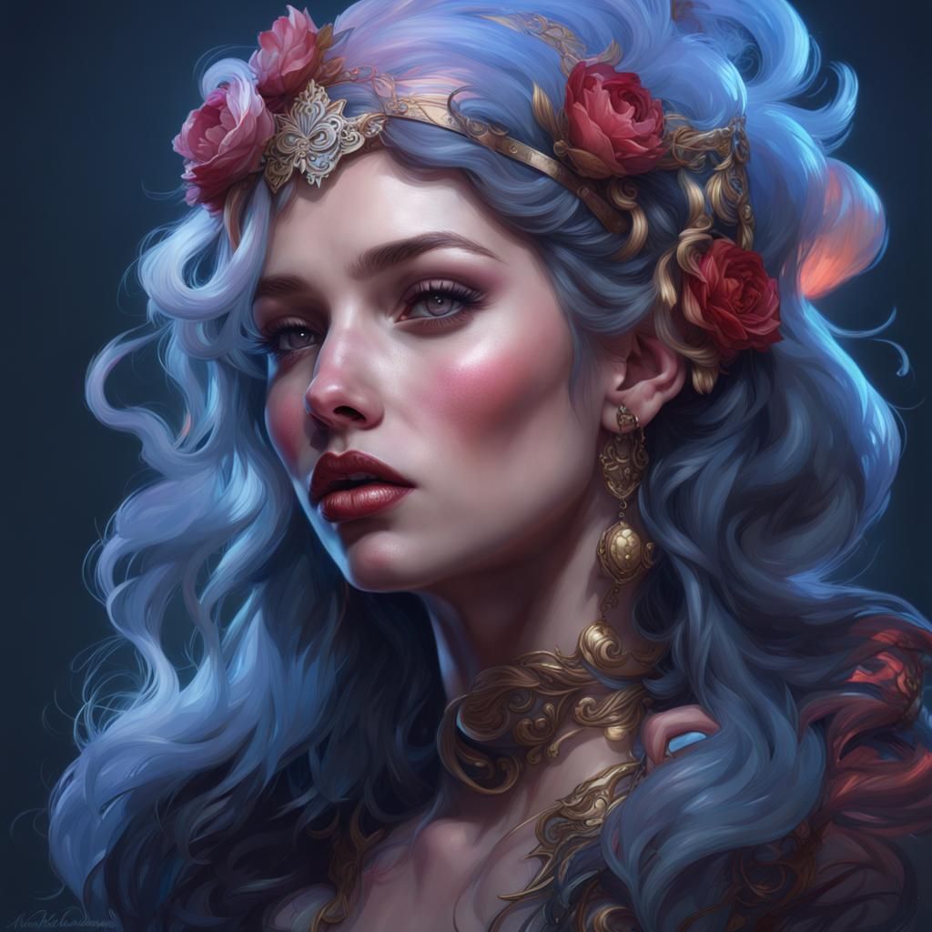 Woman Applying Lipstick: Hyperdetailed Art Nouveau Portrait