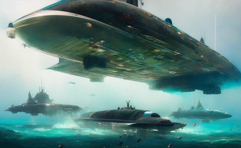 Futuristic Submarine Underwater in Dramatic Lighting