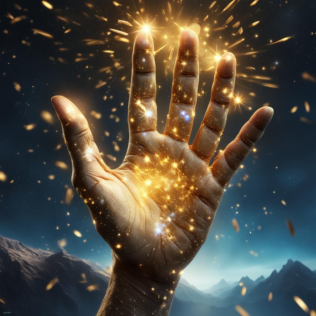 Golden Energy Stars Emerging from Open Palm