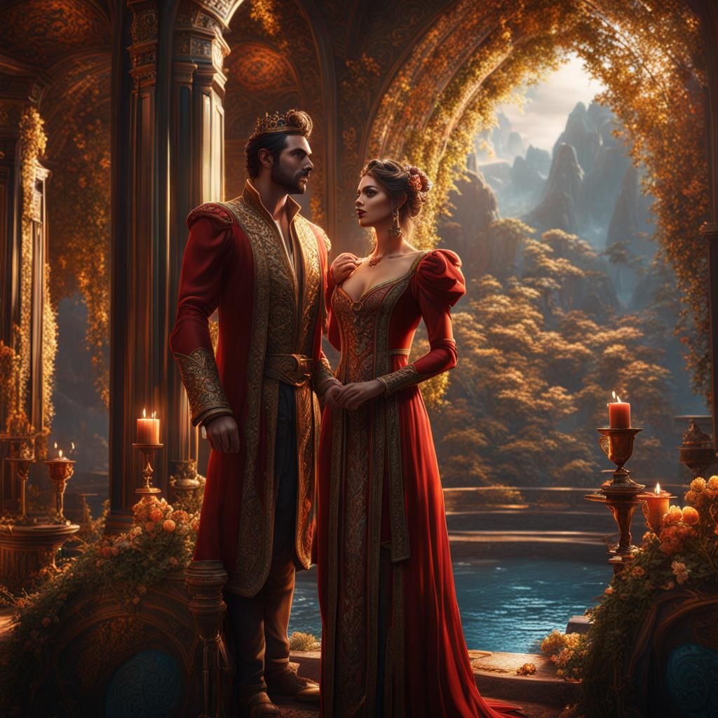 Couple Bathing: Detailed Fantasy Art