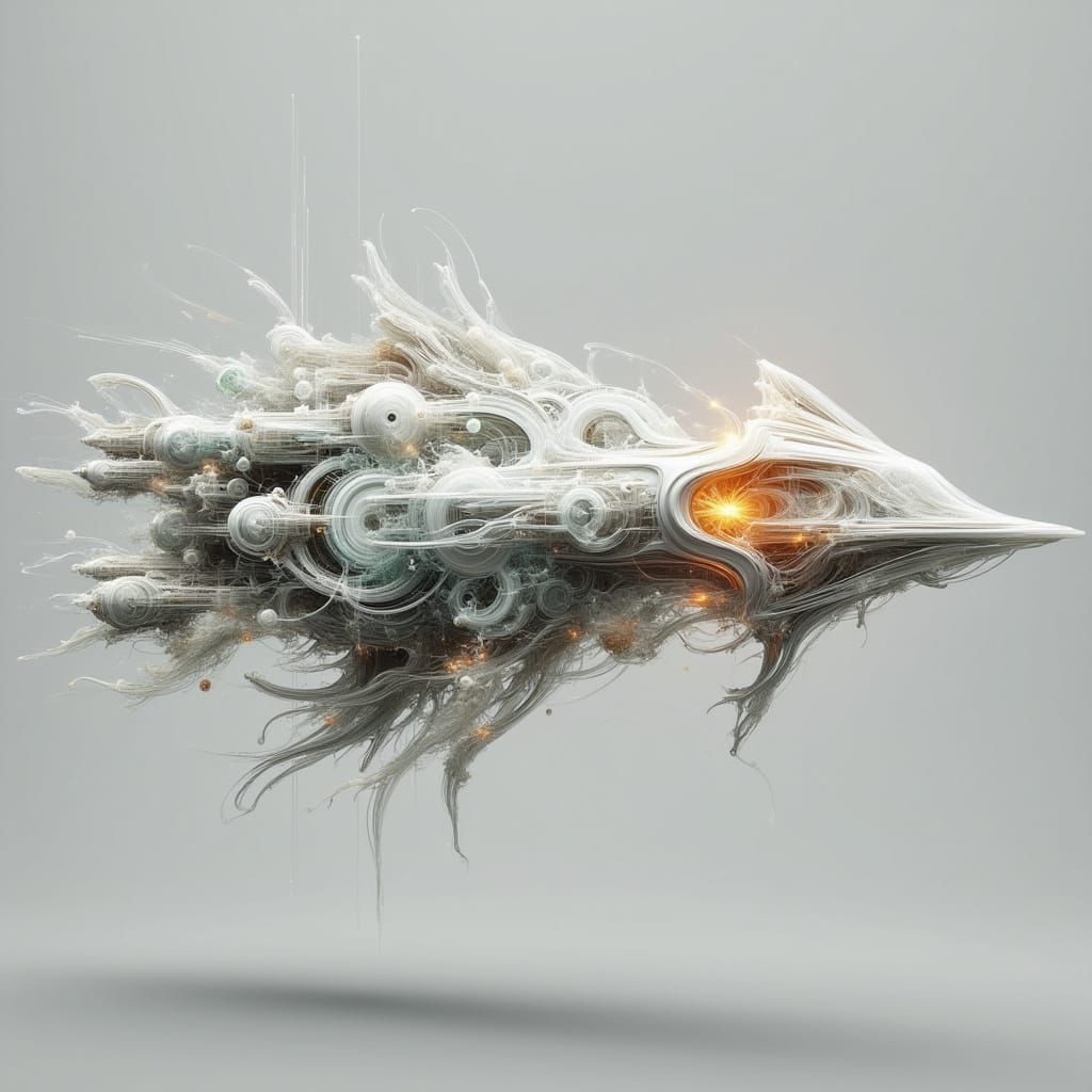 Ethereal Wireframe Spaceship in Futuristic Style