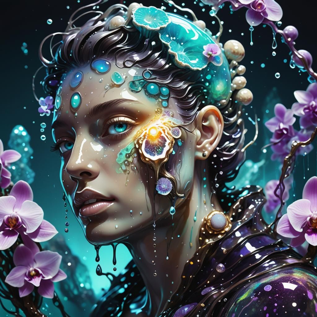 Ethereal Water Elemental in Neon Ink Splatter Style