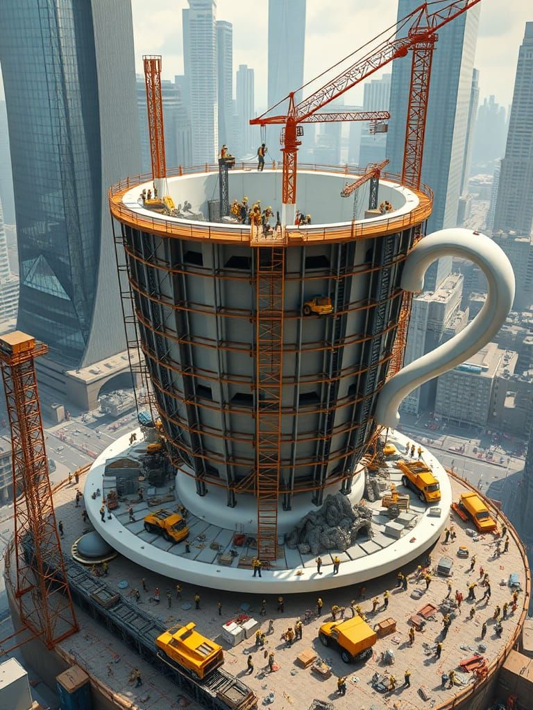 A whimsical, highly detailed construction scene where a colo...