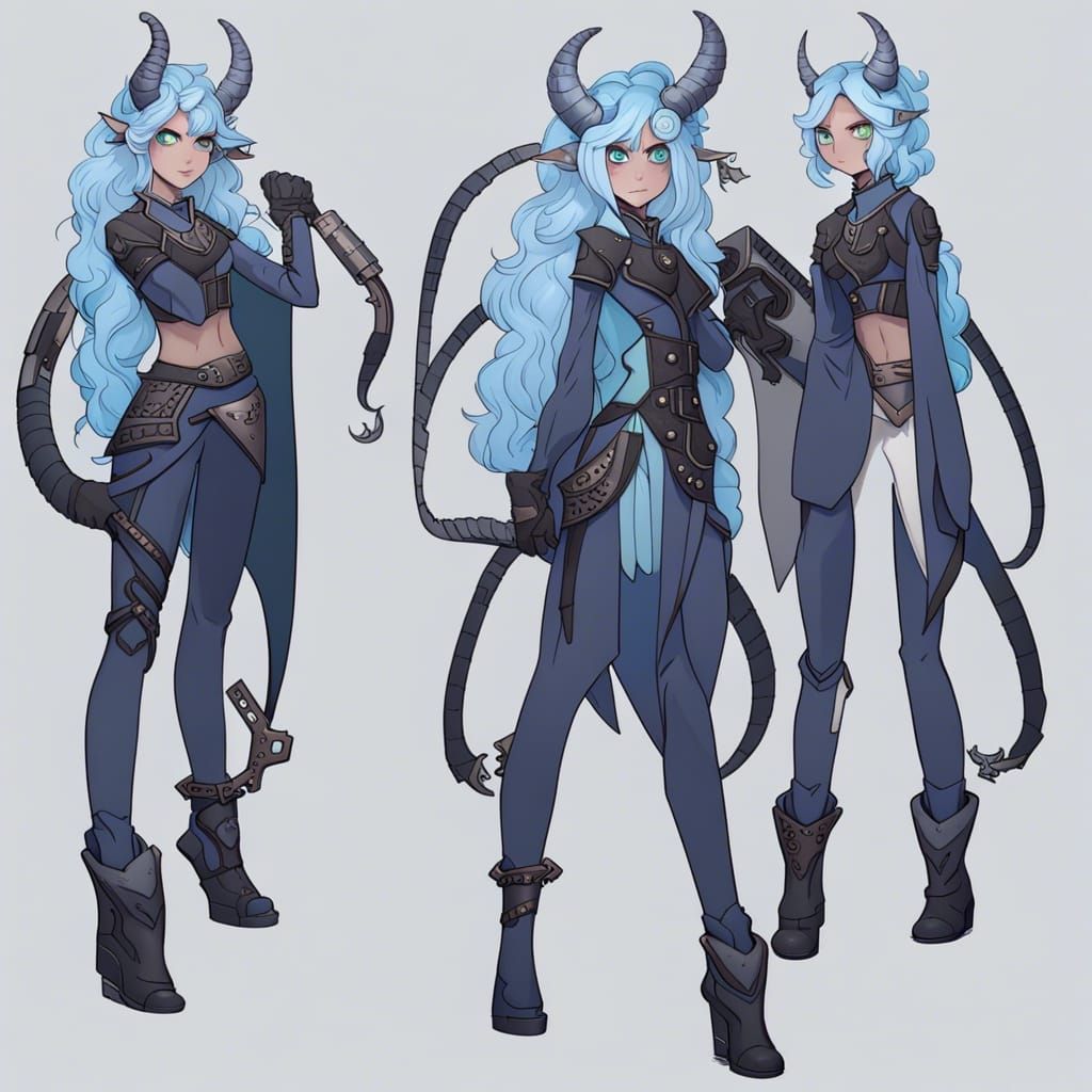 Female Tiefling Magic User in Scaled Armor