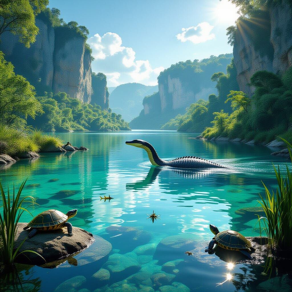 Jurassic Lagoon: Plesiosaur in a Prehistoric Paradise