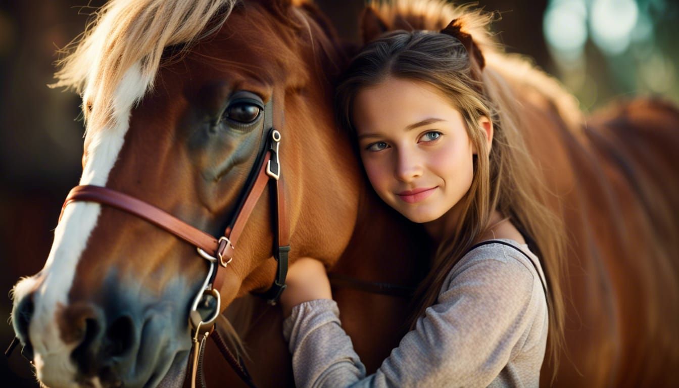 Girl's Loving Embrace: A High-Resolution Horse Portrait