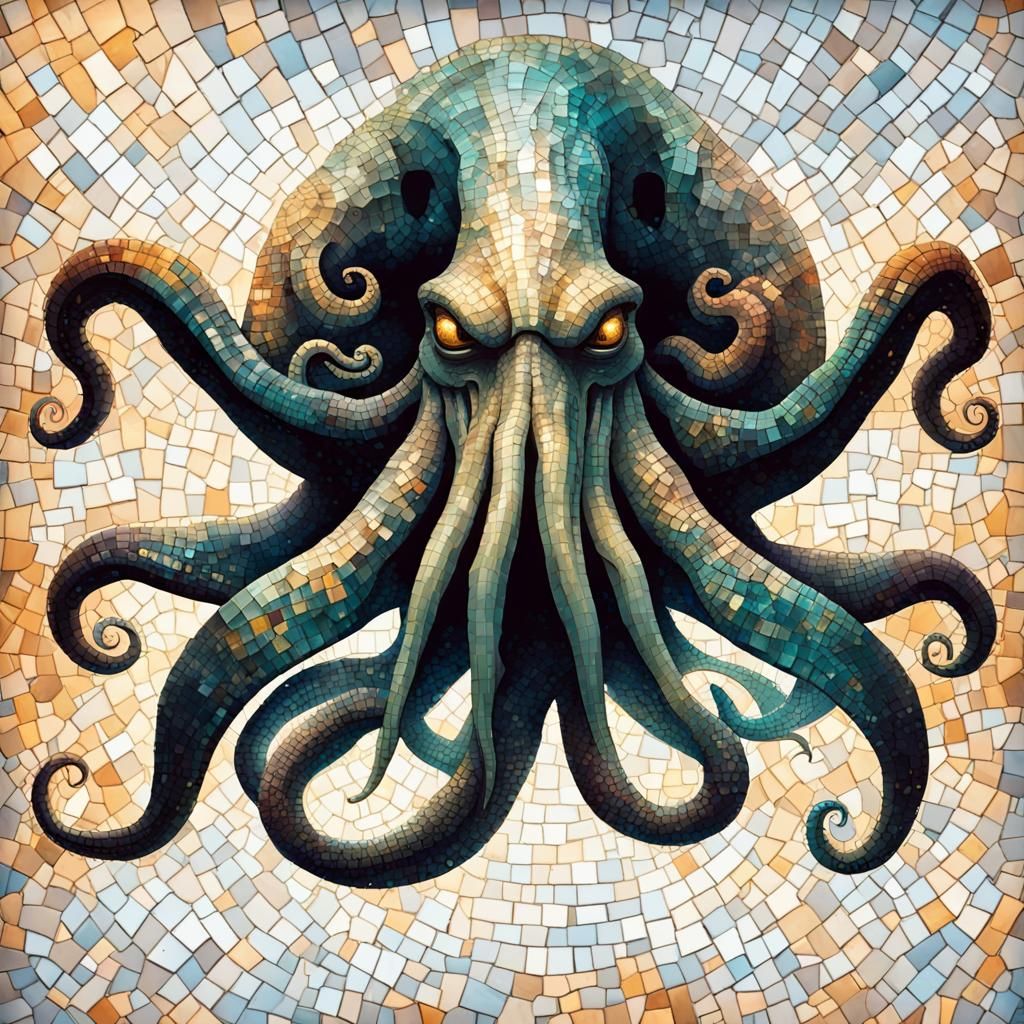Kraken from Greek Mythology in Mosaic Style