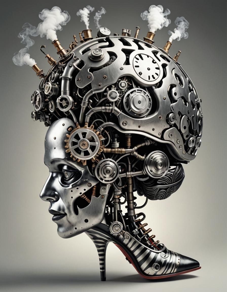 Steam-Powered Brain in Zebra Heels: Photorealistic Art