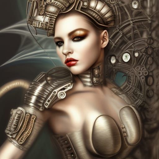 Steampunk Borg Queen Portrait in Airbrush Art Style