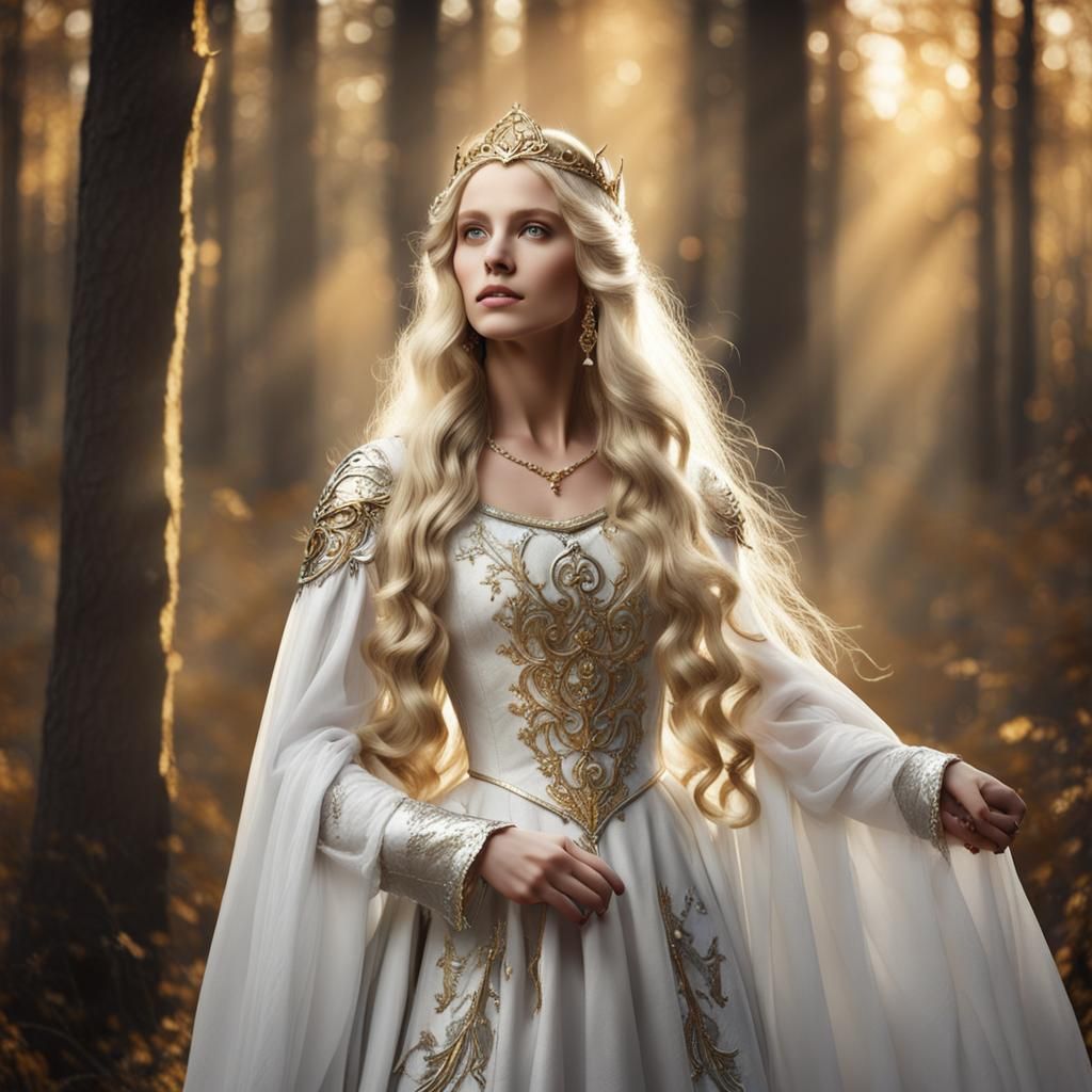 Medieval Princess in Golden Forest Digital Art