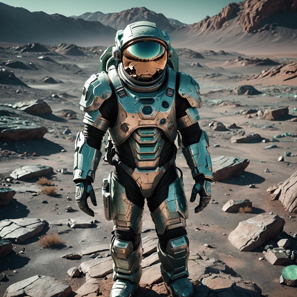 Astronaut in Stone Armor on Desolate Planet