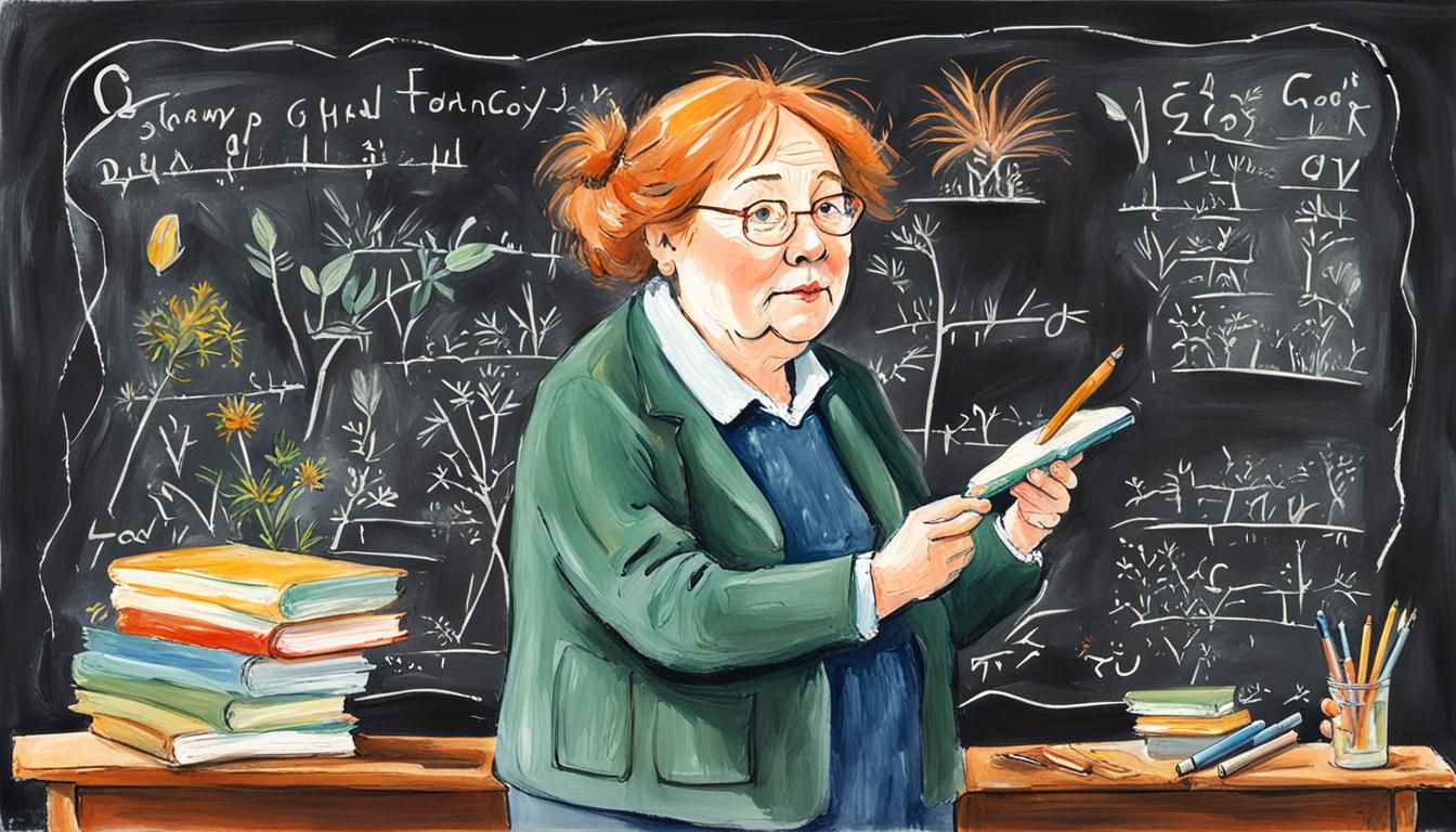 Botany Teacher at Blackboard in Whimsical Style