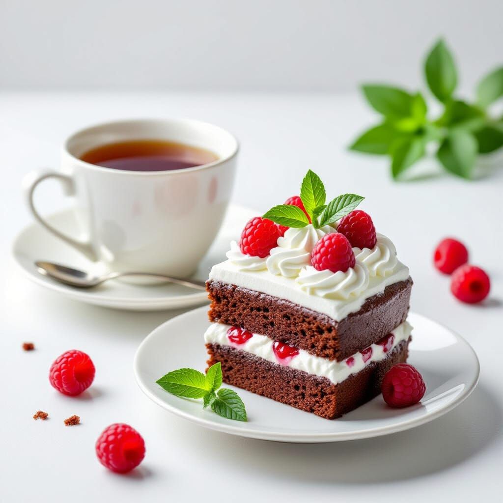 Delicious Chocolate Cake and Green Tea